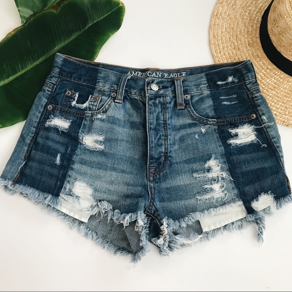 American Eagle Distressed Two Tone Denim Shorts